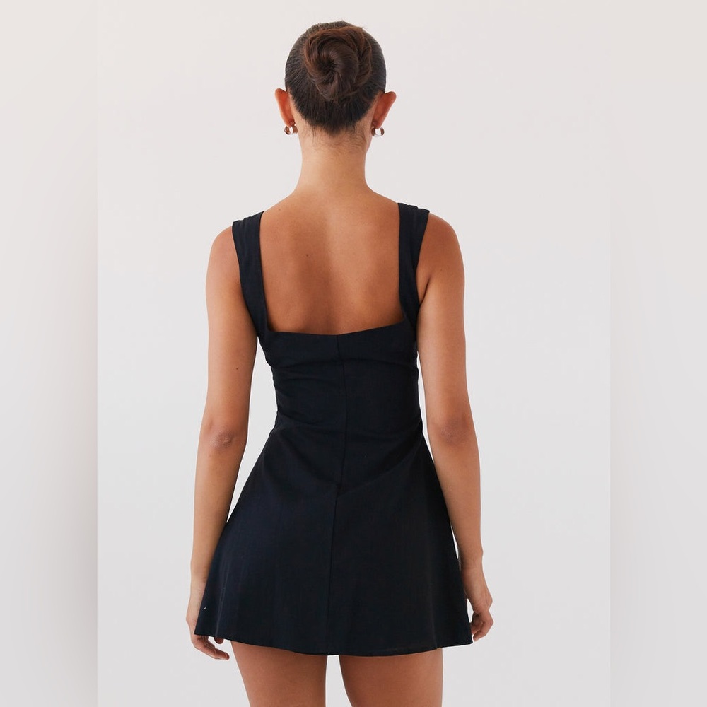 Peppermayo Cadence Linen Blend Square Neckline Mini Dress Black US 10 - Picture 11 of 12